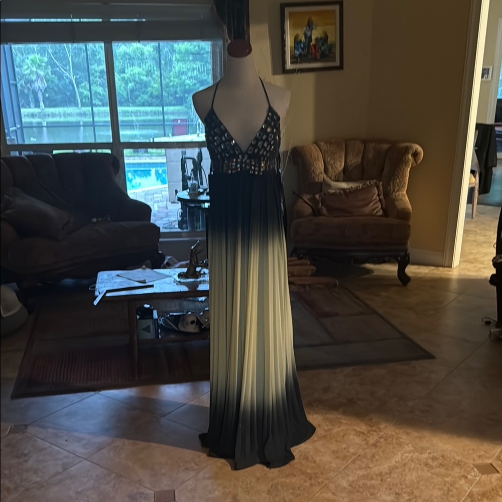 Jovani Yellow and Gray Halter Prom Dress